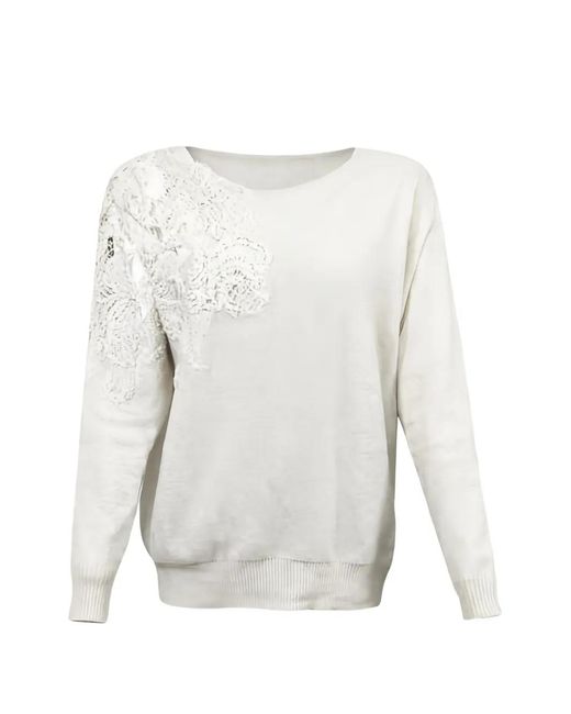 D.exterior White Lace Sweater