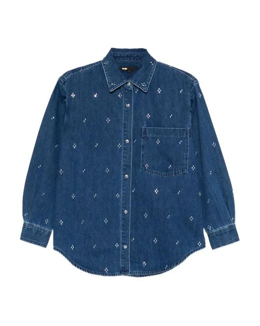 Maje Blue Rhinestone Denim Shirt