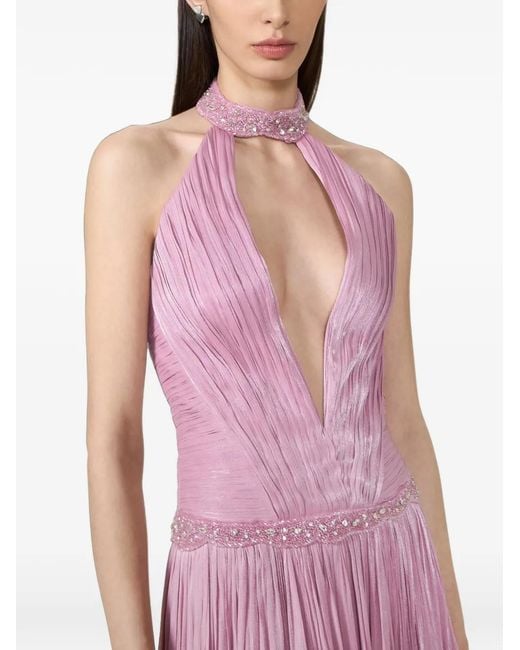 Costarellos Pink Juliette Crystal-Embellished Halterneck Gown