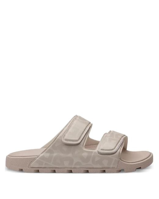Bogner White Logo-Pattern Strapped Slides