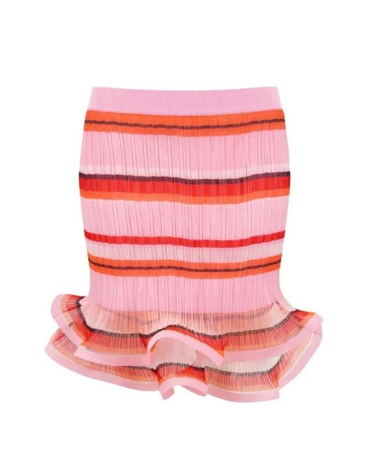 Jonathan Simkhai Pink Ruffled Striped Mini Skirt