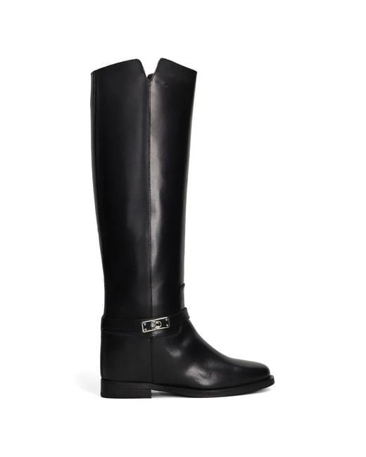 Via Roma 15 Black Buckle-Strap Knee-High Boots