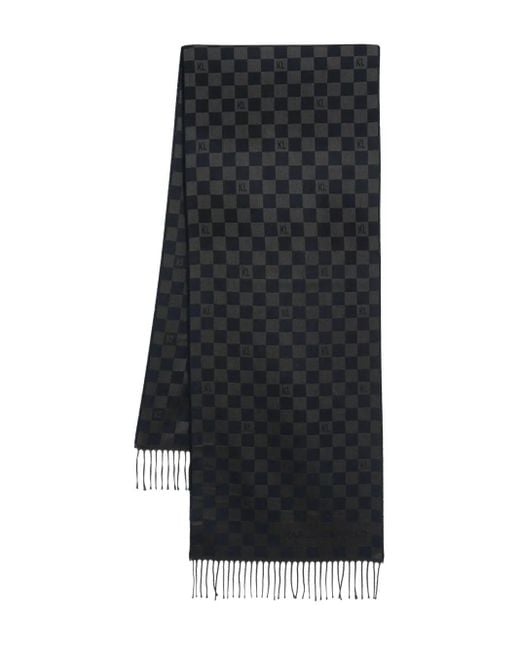 Karl Lagerfeld Black Check-Pattern Wool Scarf for men
