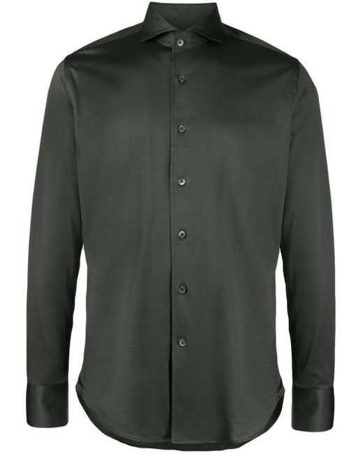 Canali Green Spread-collar Cotton Shirt for men