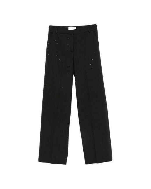 ERMANNO FIRENZE Black Sequin-Embellished Pinstriped Trousers