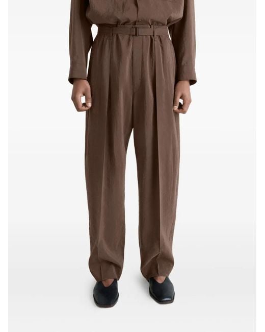 Lemaire Brown Pleated Belted Trousers for men