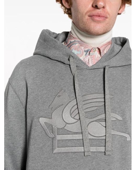 Etro Gray Logo-Stamp Cotton Hoodie for men