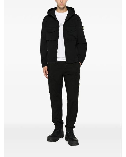 Stone Island Black Logo-Patch Hooded Jacket for men