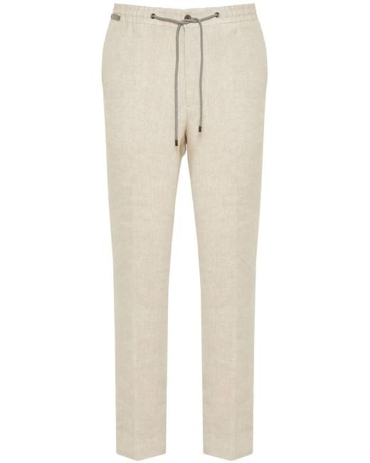 Corneliani Natural Drawstring Linen Trousers for men