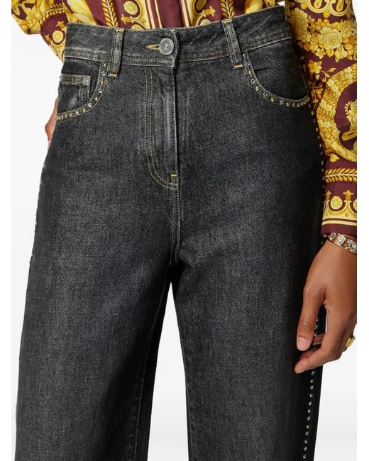 Versace High Waist Denim Broek Met Studs in het Black