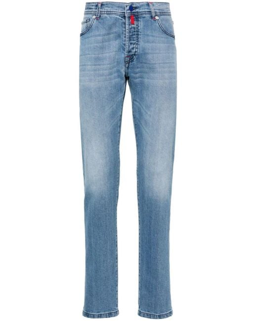 Kiton Blue Mid-rise Tapered-leg Jeans for men