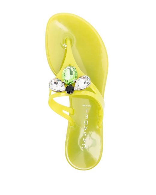 Casadei Yellow Flip-Flops mit Kristallen