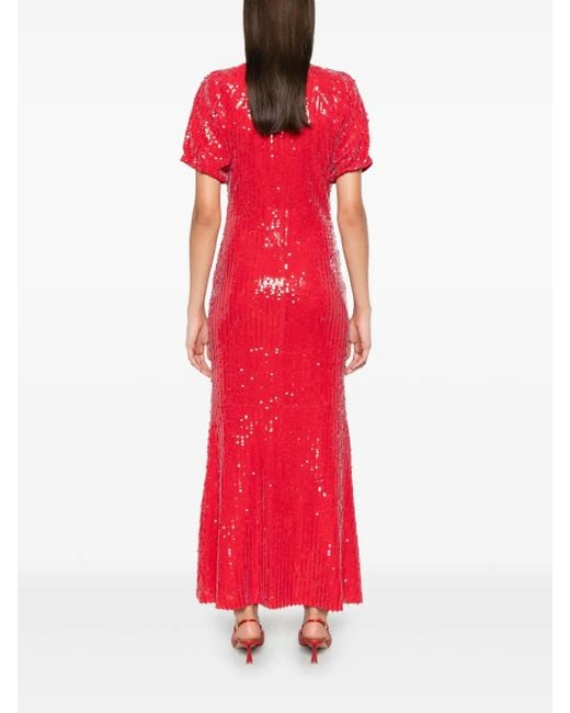 ROTATE BIRGER CHRISTENSEN スパンコール Vネック ドレス Red