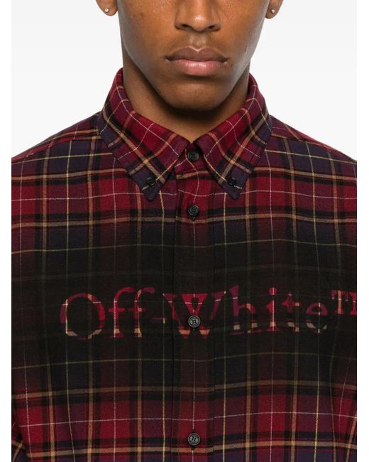 Off-White c/o Virgil Abloh Red Plaid Pattern Button-Up Shirt for men