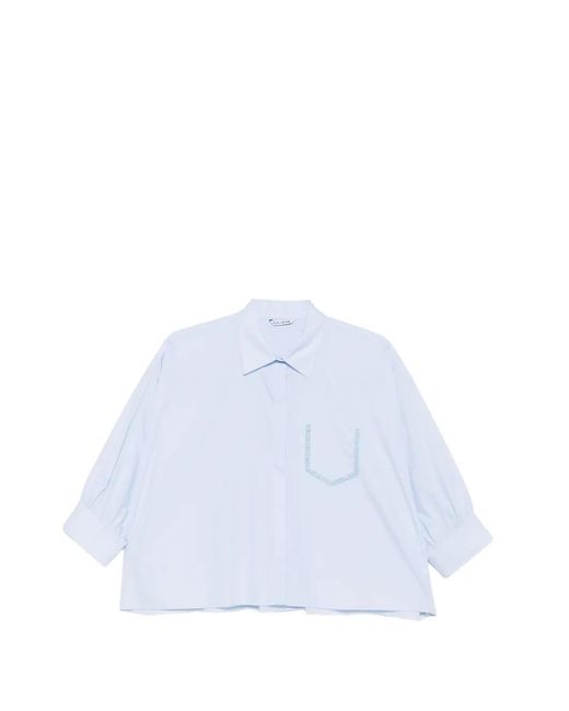 Caliban White Lace-Trim Boxy-Fit Shirt