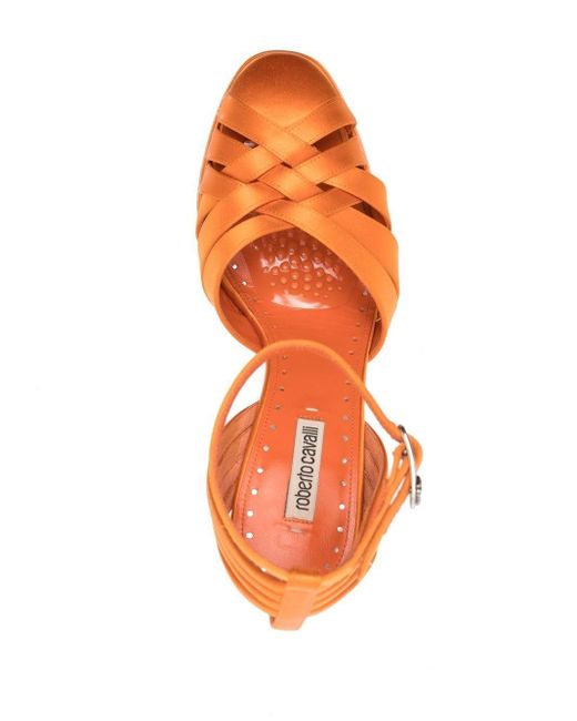 Roberto Cavalli Orange Caged Leather Platform Sandals