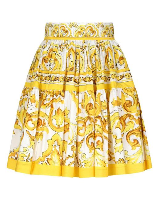 Majolica-print pleated skirt di Dolce & Gabbana in Yellow