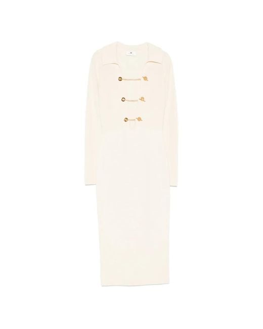 Elisabetta Franchi White Tone Chain-Link Detail Midi Dress