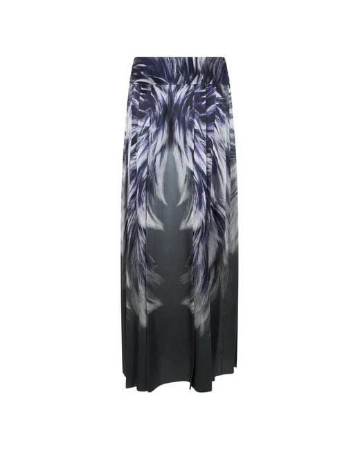 Alberta Ferretti Blue Feather-Print Maxi Skirt