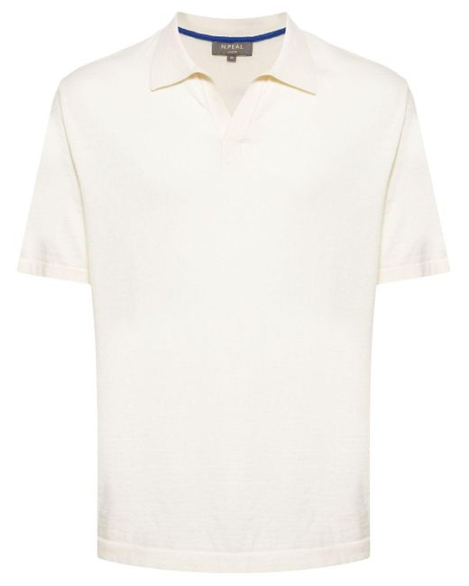 N.Peal Cashmere White Fine-knit Polo Shirt for men