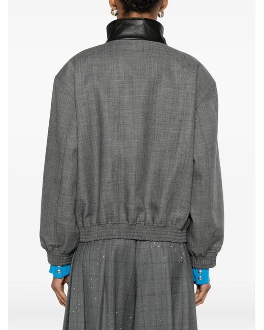Sandro Black Leather-Collar Wool Jacket