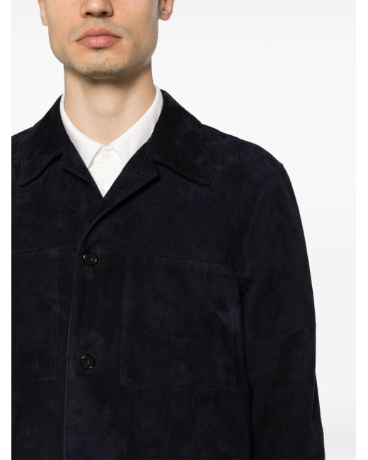 Paul Smith Blue Panelled Suede Shirt for men