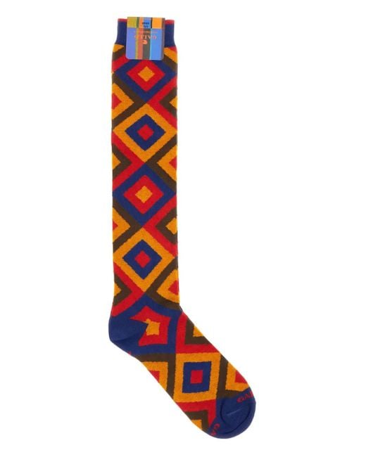 Gallo Red Geometric-Patterned Socks for men