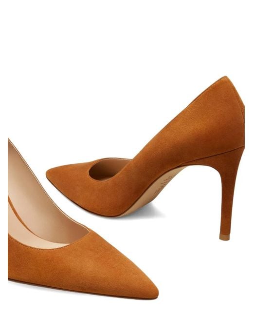 Stuart Weitzman Power 85mm スエード ポインテッドトゥ パンプス Brown