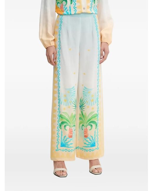 Never Fully Dressed Green Graphic-Printed Palazzo Trousers