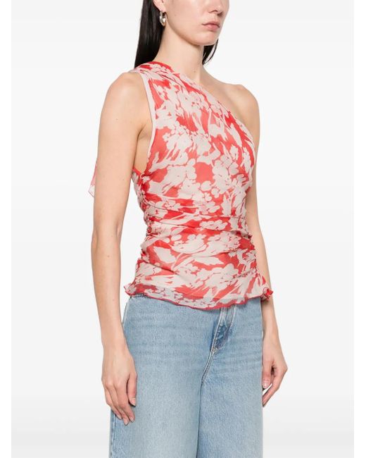 Victoria Beckham Red One-Shoulder Ruched Top