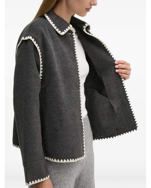 Ouí Black Contrast-Trim Button Jacket