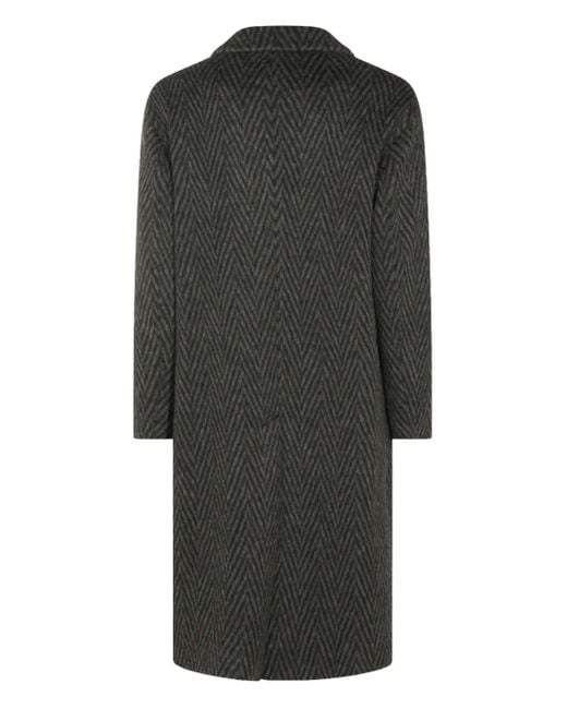 Hevò Black Herringbone Double-Breasted Coat for men