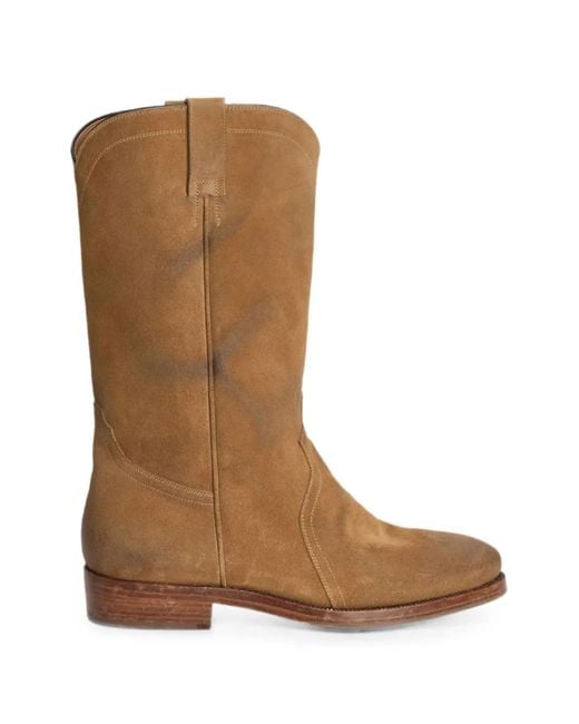 Jil Sander Brown Aged-Effect Round-Toe Boots