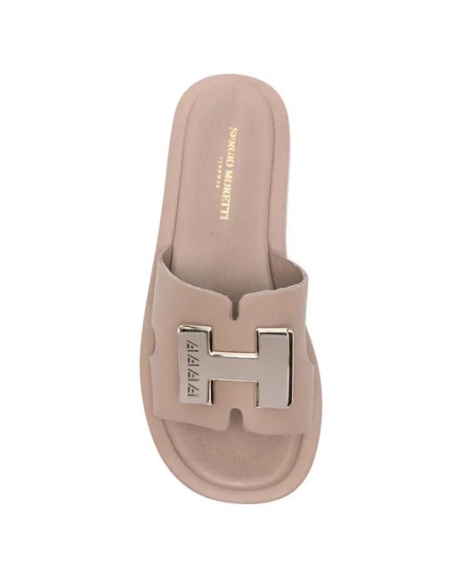 SERGIO MORETTI FIRENZE Pink Logo-Plaque Platform Sandals