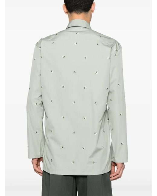 Rier Gray Argile Flowers Poplin Shirt for men