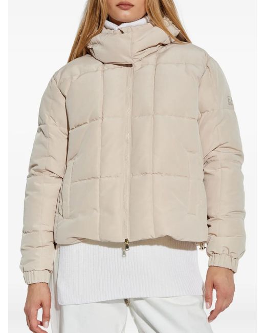 EA7 Natural Quilted Hooded Puffer Jacket