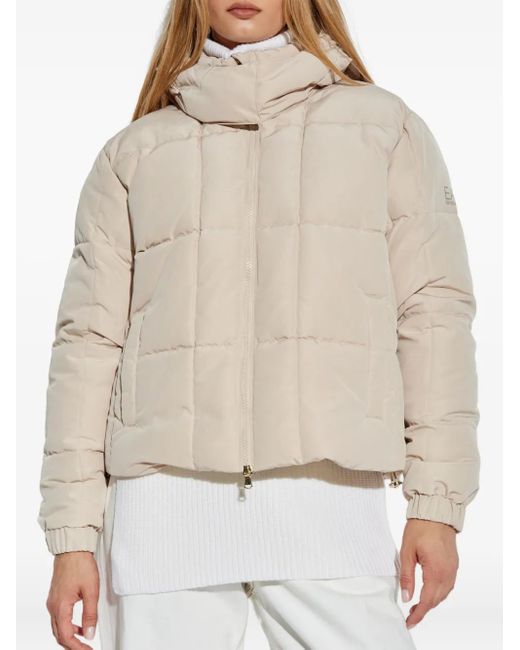 EA7 Natural Quilted Hooded Puffer Jacket