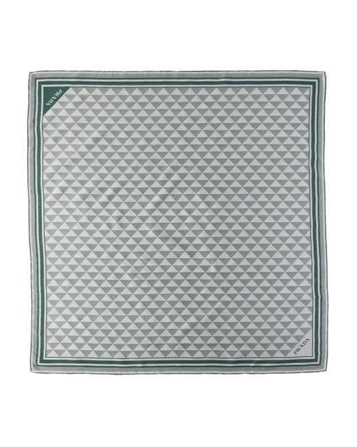 Prada Gray Symbole-Pattern Silk Scarf