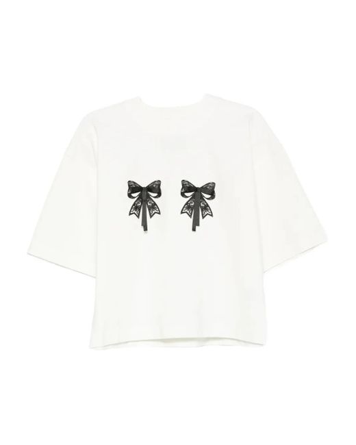 Hamza White Luna Lace-Bow T-Shirt