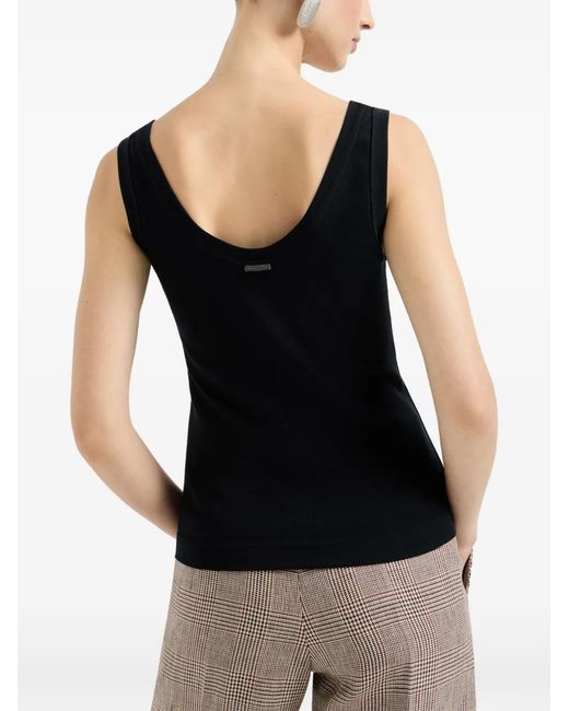 Brunello Cucinelli Black Monili-Detail Ribbed Top