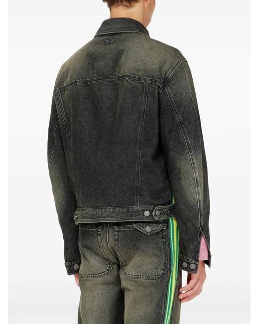 DIESEL Green Trucker Jacket With Striped-Shoulder Bands for men