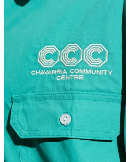 Willy Chavarria Blue Front-Pocket Logo Shirt for men