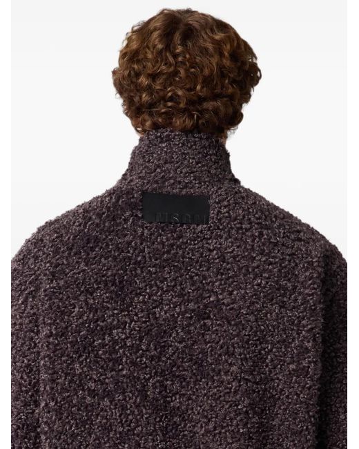 MSGM Brown Logo-Patch Bouclé Jacket for men