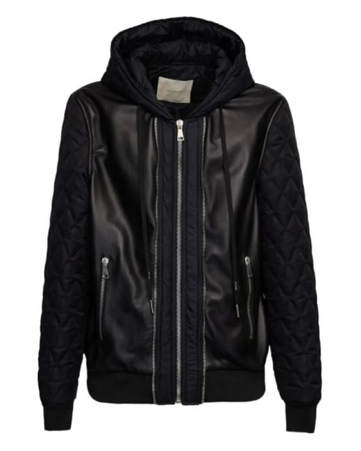 メンズ Yes London キルティング フーデッドジャケット Black