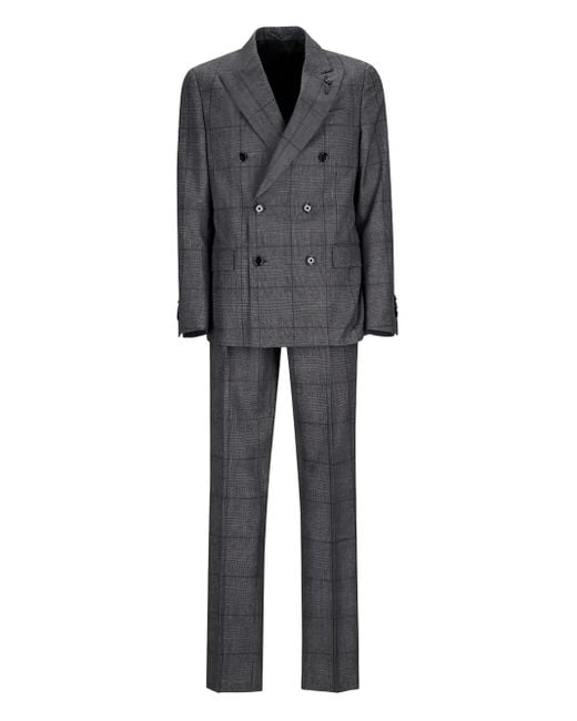 Lardini Gray Double-Breasted Checked Suit for men