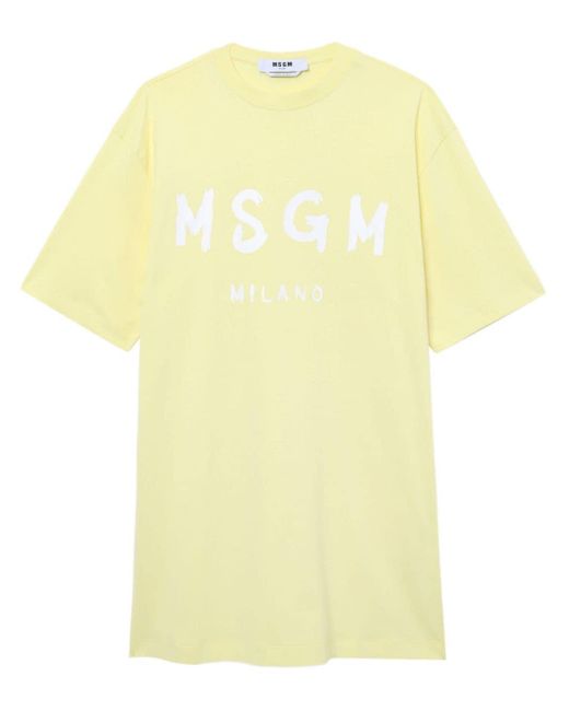 Robe en coton à logo imprimé MSGM en coloris Yellow