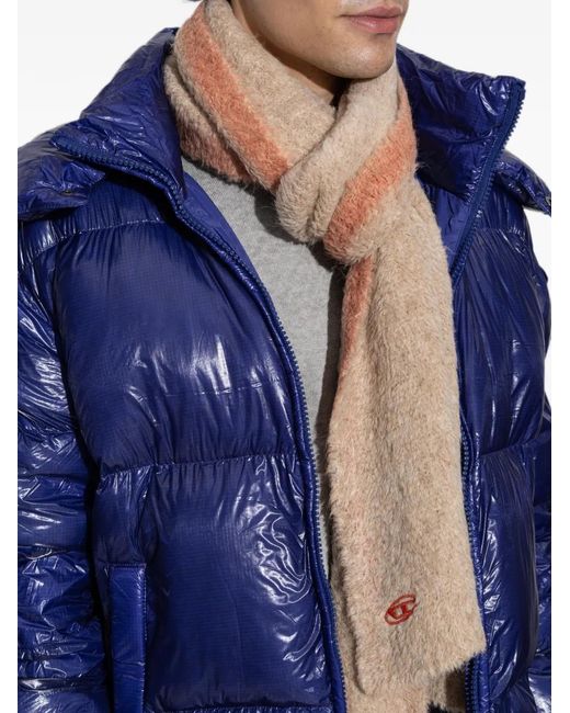 DIESEL Natural Logo-Embroidered Brushed-Knit Scarf