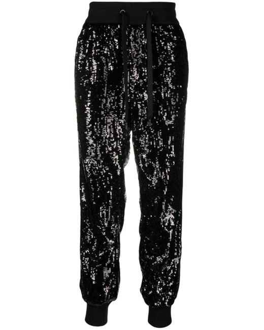 Dolce & Gabbana Black Sequin-embellished Side-panel Trousers for men