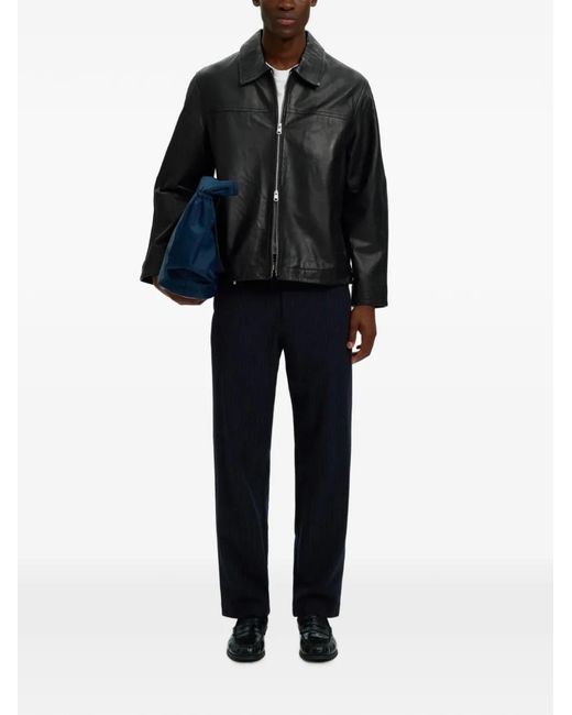 SELECTED Black Lucas Zip-Up Leather Jacket for men