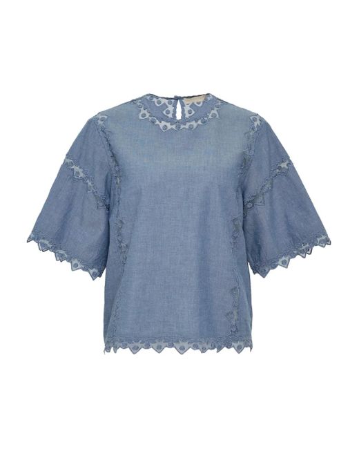 Ulla Johnson Blue Kai Short-Sleeve Top